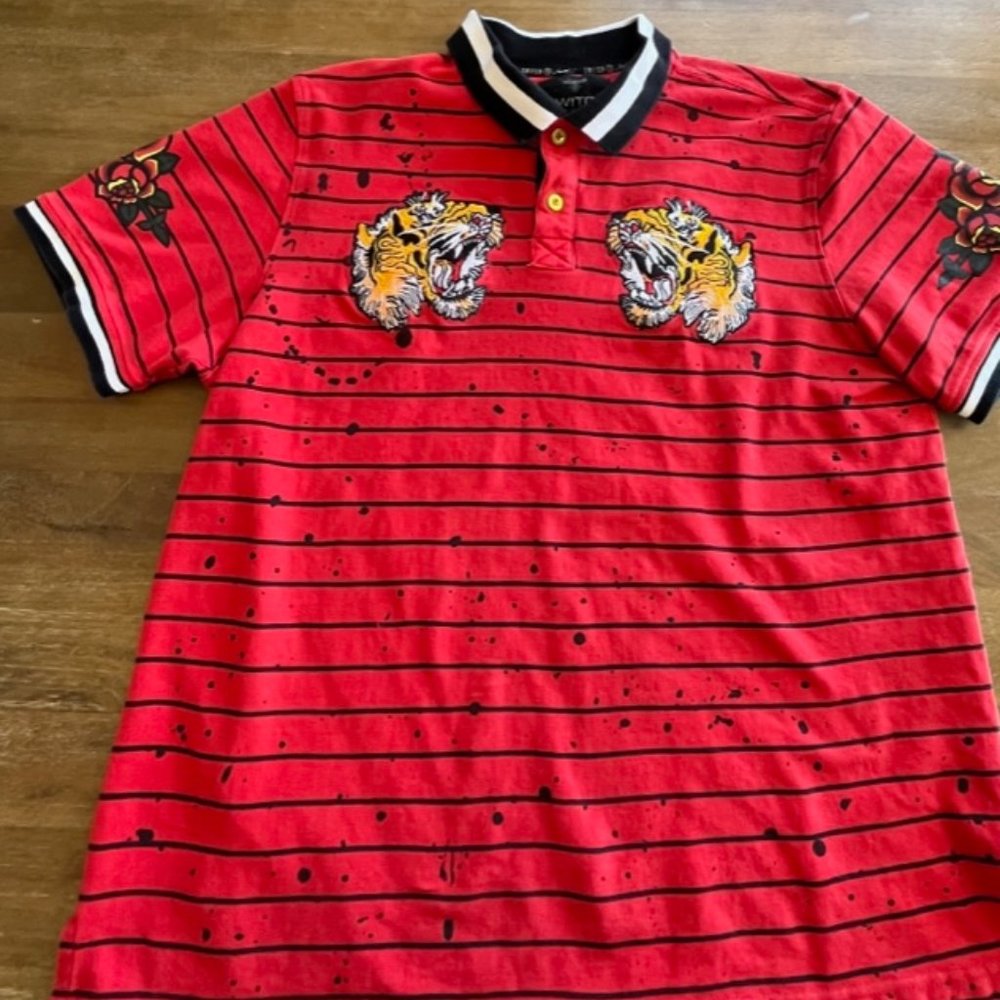 Switch Remarkable Mens Limited Edition Red Polo Shirt XLarge Striped‎ Tiger
